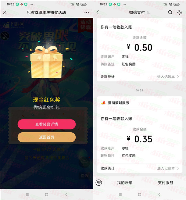凡科网13周年庆刮奖抽随机微信红包 亲测中0.35元推零钱  第2张